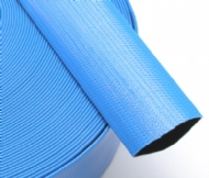 Click to enlarge - Blue reinforced layflat hose made from two layers of PVC and bonded to a close woven textile reinforcement. Pressure ratings given are at ambient temperature. The hose is used for all general pumping duties and will not absorb water.