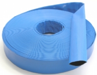 Click to enlarge - Blue reinforced layflat hose made from two layers of PVC and bonded to a close woven textile reinforcement. Pressure ratings given are at ambient temperature. The hose is used for all general pumping duties and will not absorb water.