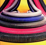 Click to enlarge - Hose designed to convey aggressive chemicals made up of PTFE/polypropylene layers supported by a double wire helix. Swaged ends.