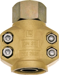 Click to enlarge - Solid and robust steam hose fittings. Available in steel, brass and stainless steel. Clamps are made from forged brass. Female threaded nuts are retained by use of thrust wires.