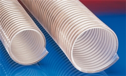 Click to enlarge - Made from a premium grade polyether polyurethane and reinforced with a sprung steel wire helix.
This first class ducting hose is designed to be used in many industries. It is food safe and permanently anti-static with very good abrasion resistance. This ducting is also very resistant to hydrolysis and is microbe resistant.

An excellent choice when encountering abrasive materials and where an anti-static hose is needed.