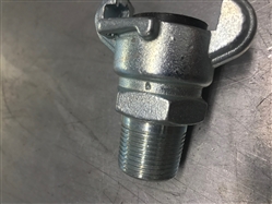 Click to enlarge - US type singlelock quick coupling. These couplings should be used with a 'R' type locking pin for safety. All threads are NPT. Available in mild steel or stainless steel. Coupling heads have holes drilled to accept a safety clip. Standard claw distance is 42mm.